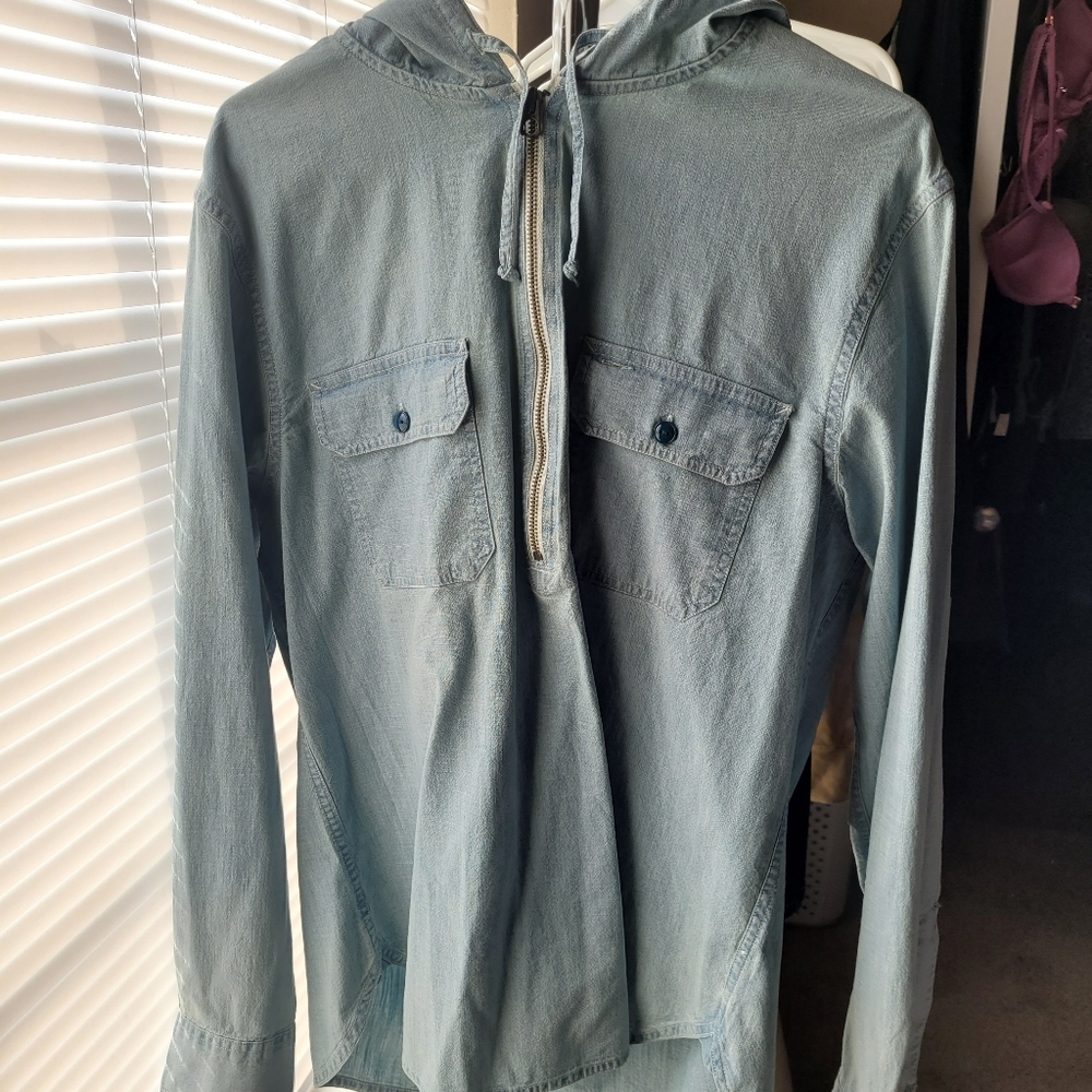 Jcrew chambray hooded quarterzip